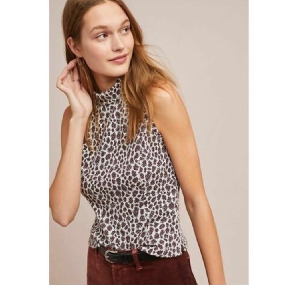Akemi + Kin Anthropologie Metallic Animal Pattern Knit Mock Neck Top Size M
